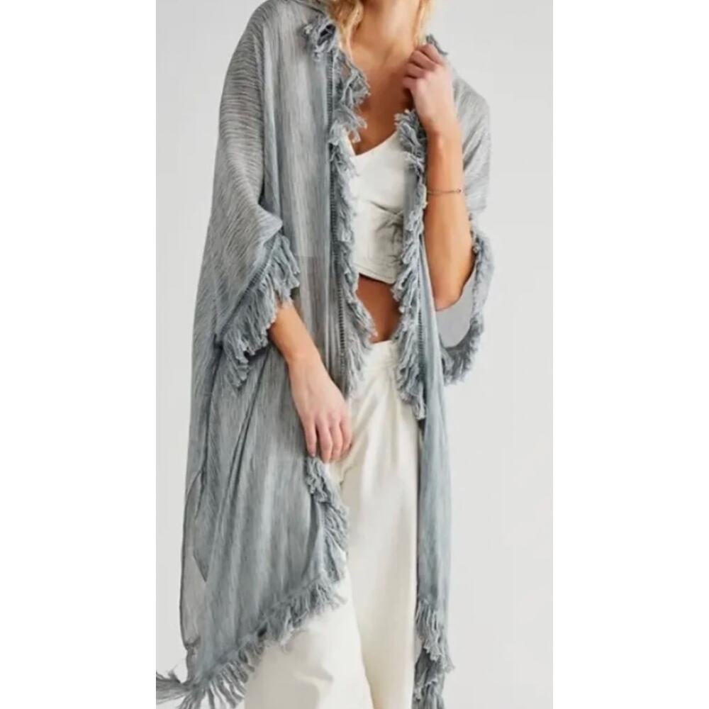 Free people “sun-bleached” fringe gray kimono One size